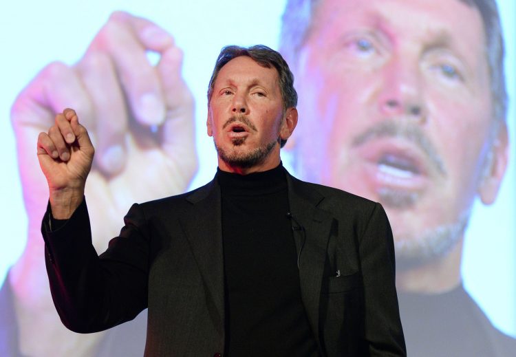 Larry Ellison, CEO of Oracle Corporation, gestures as he makes a speech during the New Economy Summit 2014 in Tokyo on April 9, 2014.  More than 1,000 business leaders, entrepreneurs, businessmen and students took part in the two-day forum.     AFP PHOTO/Toru YAMANAKA        (Photo credit should read TORU YAMANAKA/AFP/Getty Images)