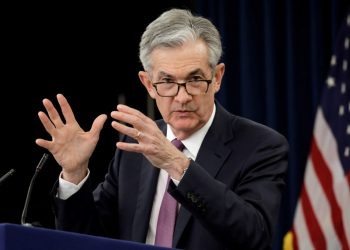 FILE PHOTO: Federal Reserve Board Chairman Jerome Powell speaks at his news conference following the closed two-day Federal Open Market Committee meeting in Washington, U.S., May 1, 2019. REUTERS/Yuri Gripas/File Photo