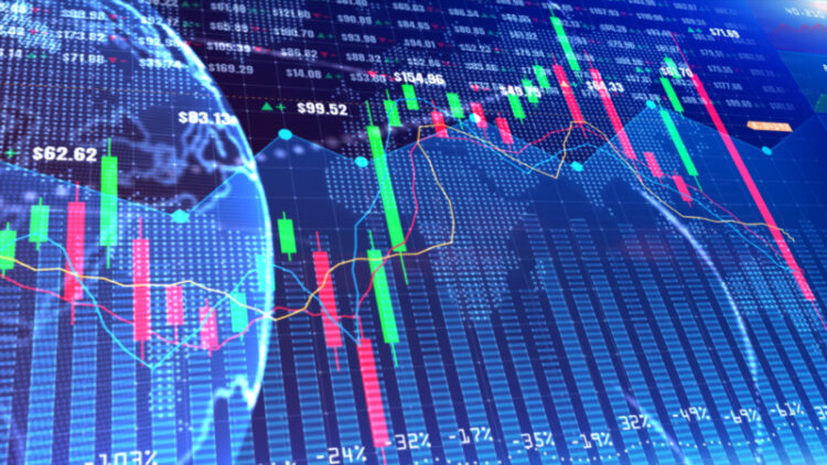 Digital stock market or forex trading graph and candlestick chart suitable for financial investment. Financial Investment trends for business background