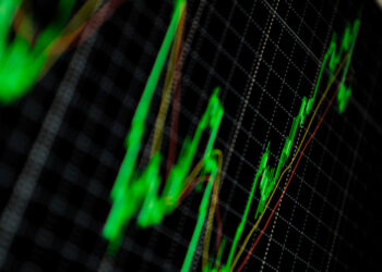 stock market graph on big lcd display closeup macro