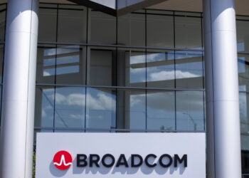 The Broadcom Limited company logo is shown outside one of their office complexes in Irvine, California, U.S., March 4, 2021.  REUTERS/Mike Blake