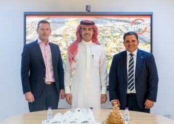 Pictured left to right, John Doyle, Program Director, Expo 2030 Riyadh, Bechtel; Talal H. AlMarri, CEO, Expo 2030 Riyadh Company; and Hani Rizkallah, President, Saudi Arabia Infrastructure, Bechtel.